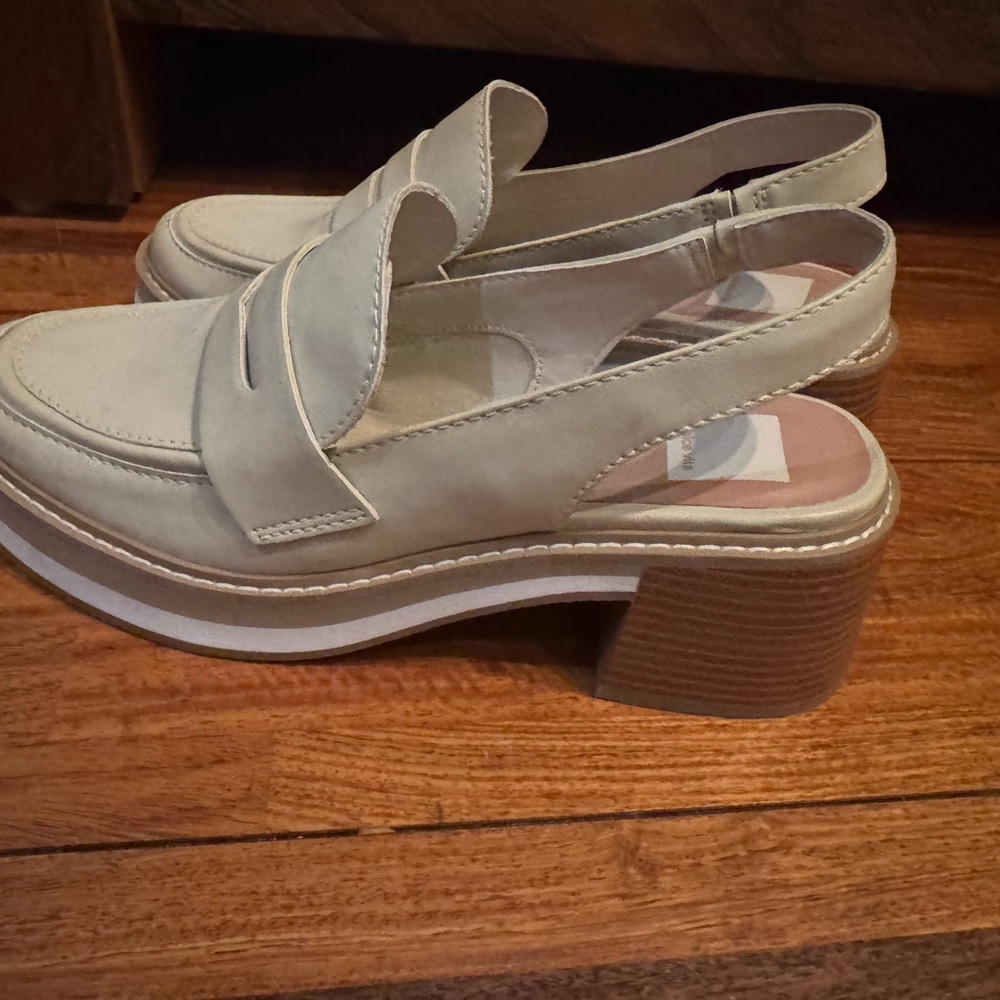 BRAND NEW Dolce Vita Cream Slingback Loafers w/ Clog Block Wooden Heel!